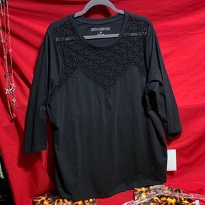 Size 2x Rebellious One NWT Black Lace 3/4 Sleeve Top